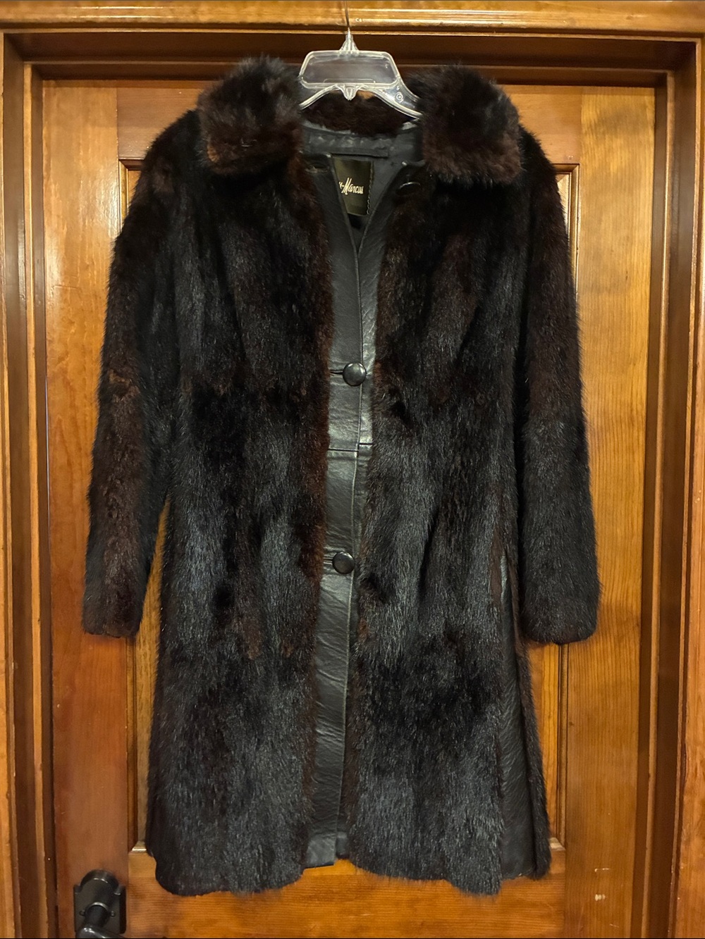 Small Neiman Marcus Vintage Mink Fur Coat w/Leather Panels, Plush Collar (ABBA)